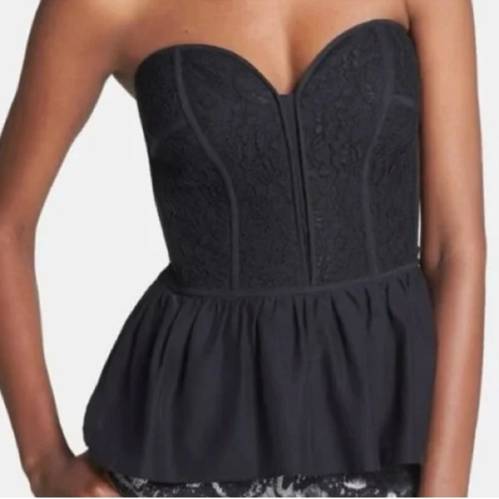 PARKER Black bustier corset silk and lace textured S